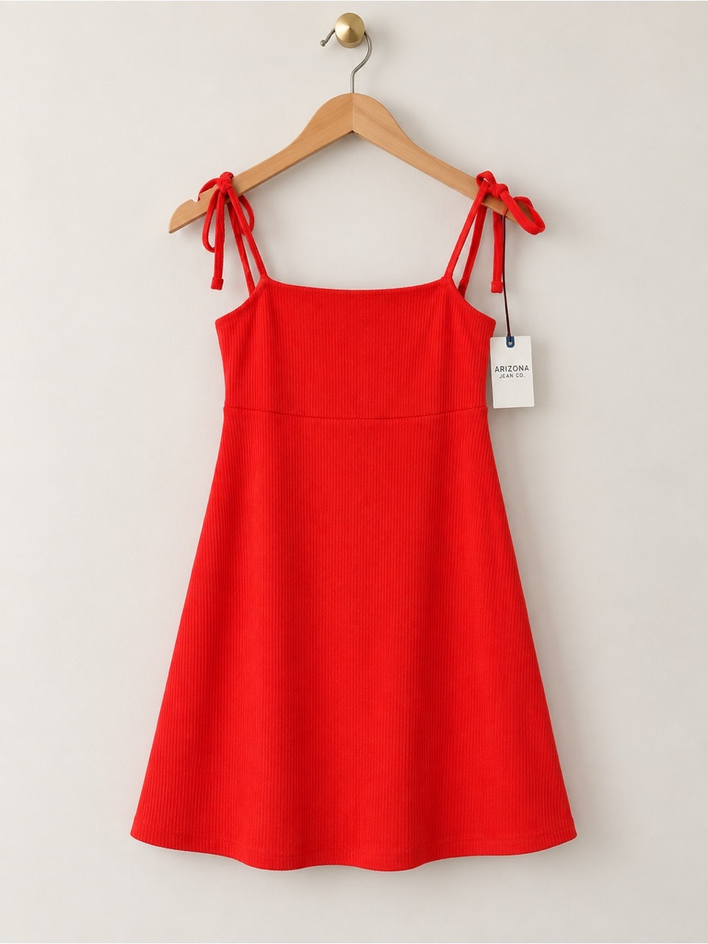 Arizona Jean Co Red Ribbed Tie Strap Dress Size Large NWT